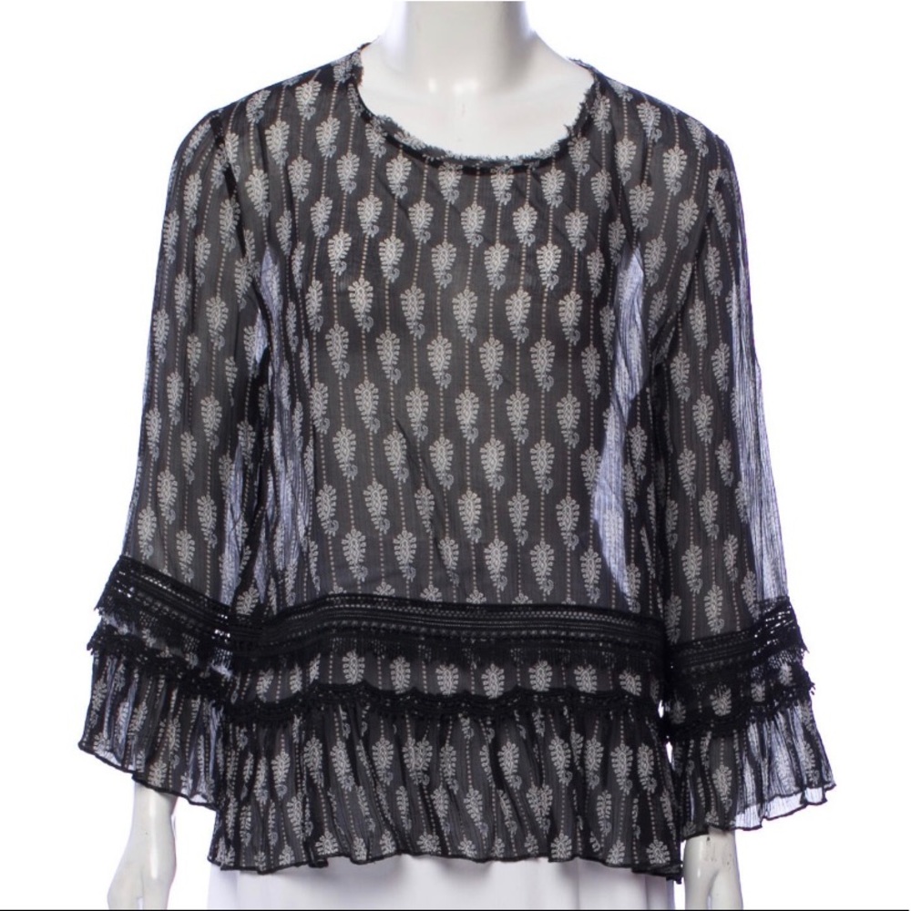 ❤️Kobi Halperin Blouse Ruffle Lace Trim Size 8